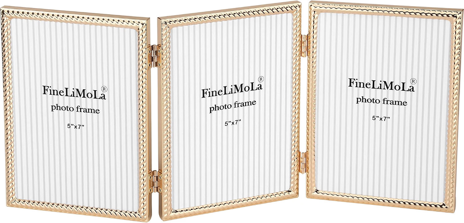 5x7'' Gold Rope Design Metal Cute Picutre Frame Triple with Hi Quality Velvet Backing and Real Glass Front,Gold Children's Frame 7x5'' for Desktop Display Or Wall Hanging | Amazon (US)