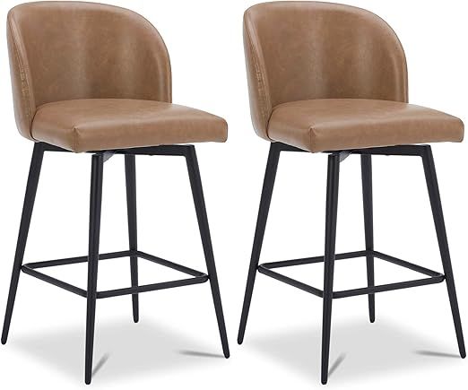 Watson & Whitely Counter Height Bar Stools Set of 2, 360° Swivel Upholstered Barstools with Back... | Amazon (US)