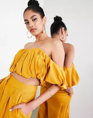 ASOS EDITION puffball off shoulder top in mustard - part of a set | ASOS (Global)