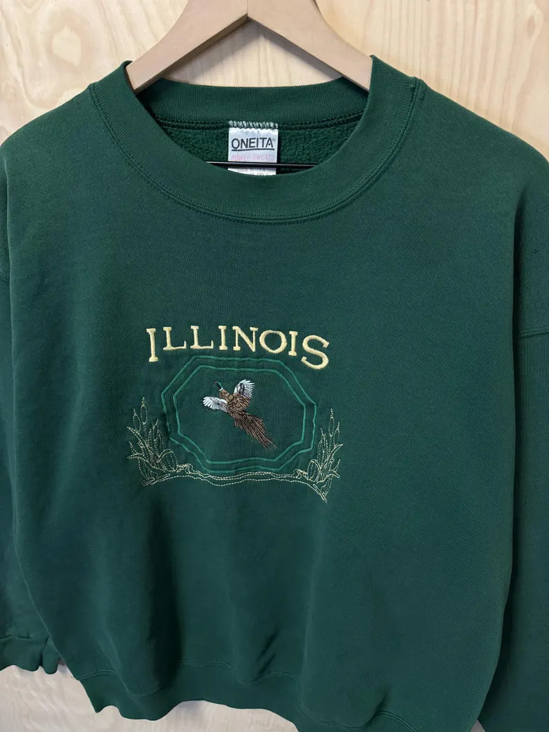 Vintage 90s Illinois Pheasant Embroidered Green Crewneck Sweatshirt Size XL - Etsy | Etsy (US)