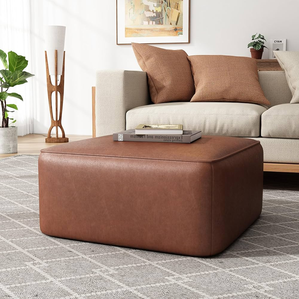Christopher Knight Home Faux Leather Ottoman Footstool, Square Pouf Poufee Footrest Ottoman Large... | Amazon (US)