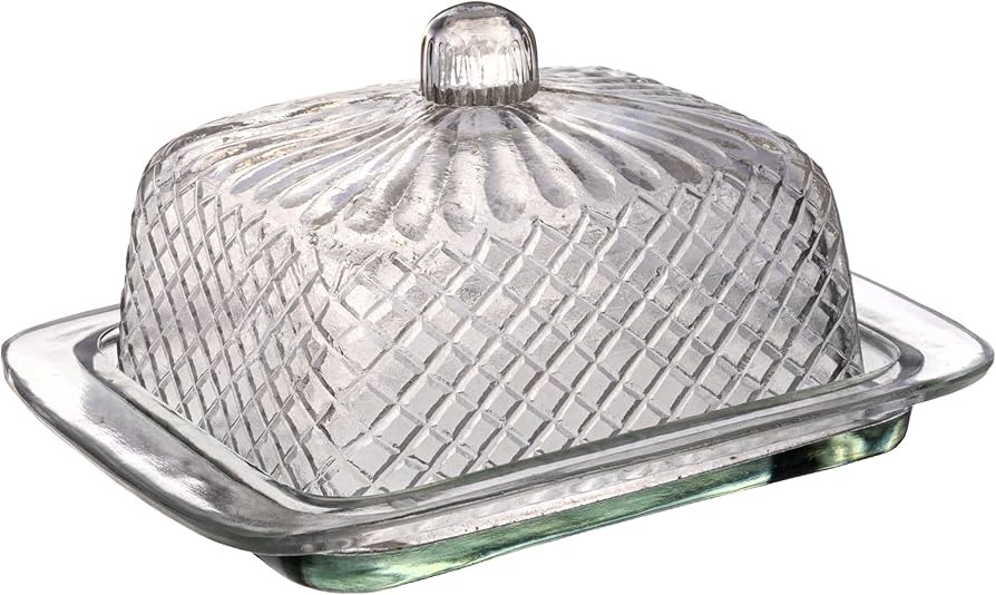 Creative Co-Op Embossed Rectangular Reclaimed Glass Butter Dish, Clear | Amazon (US)