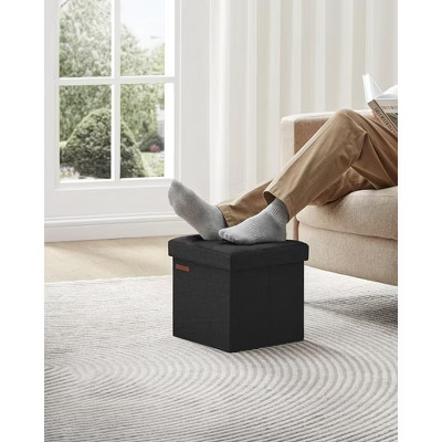SONGMICS Storage Ottoman, Foldable Small Ottoman Foot Rest, 11.8 Inches Foot Stool, Cube Ottoman with Storage, Dorm, Ink Black | Target