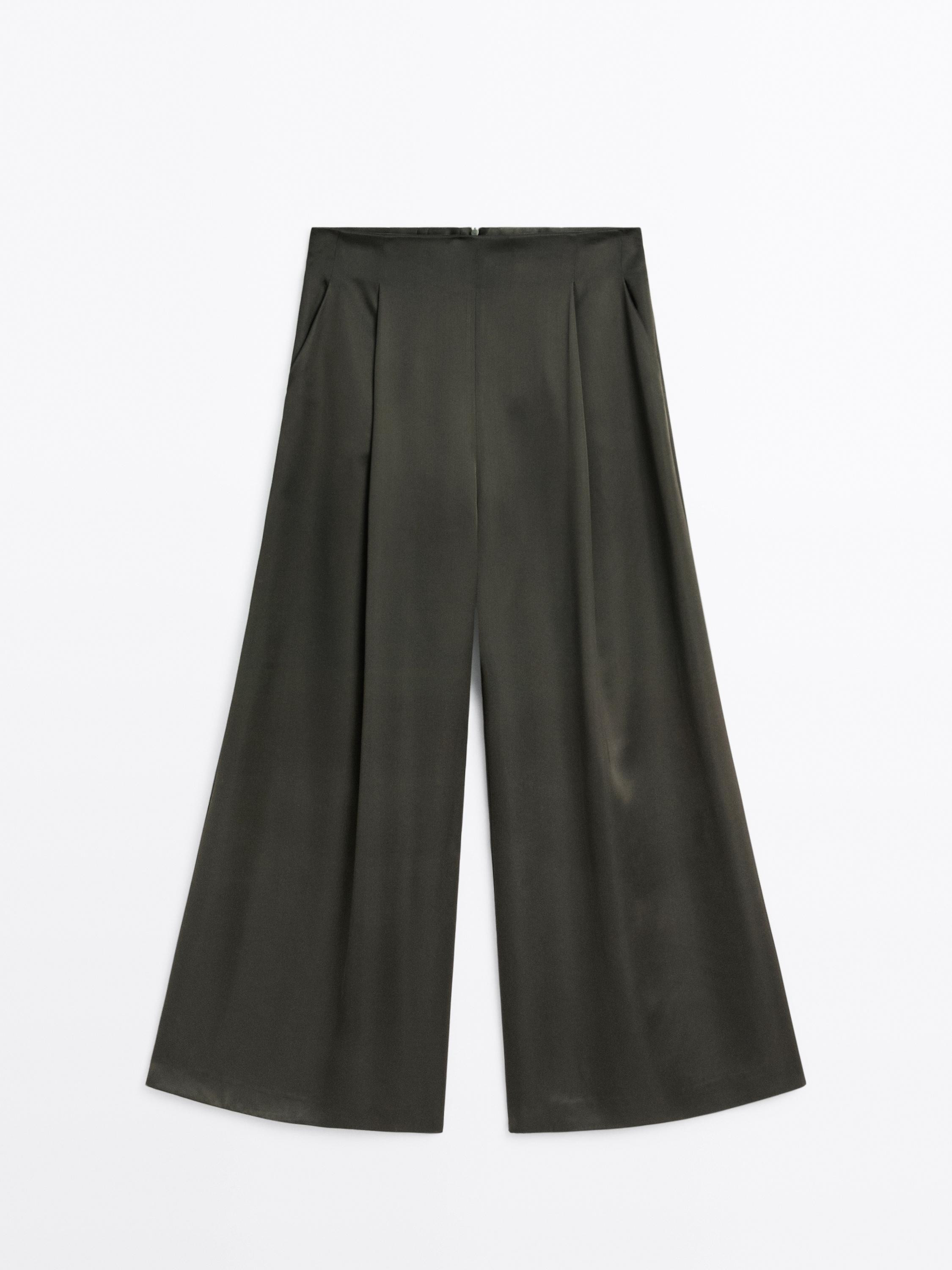 Satin wide-leg trousers - STUDIO | Massimo Dutti UK