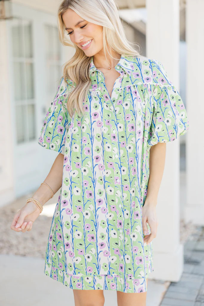 Better Than You Know Green Floral Puff Sleeve Dress | The Mint Julep Boutique