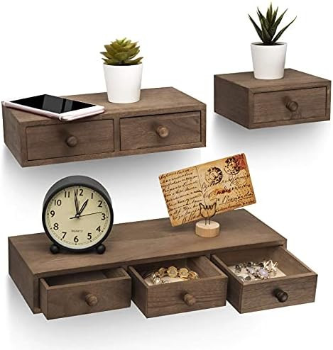 Emfogo Floating Shelves with Drawer, Rustic Wood Wall Shelves Multiuse as Apothecary Cabinet or N... | Amazon (US)