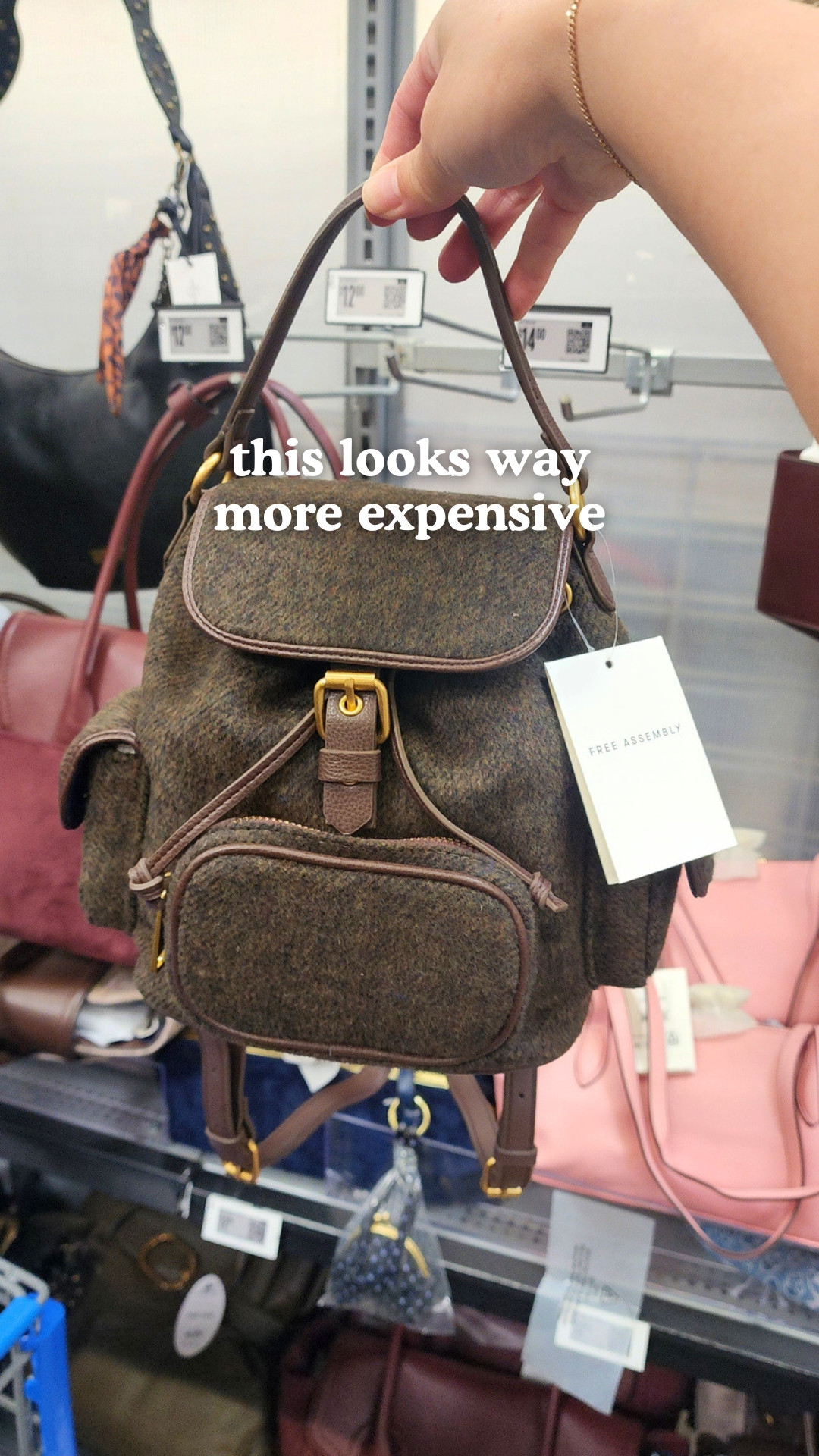 Walmart fall fashion Free Assembly Women's Backpack in Smoky Olive, wool blend 

 #LTKSeasonal #LTKOver40