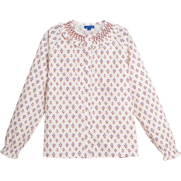 Women's Joann Collared Blouse, Cream & Lavender Disty Floral | Maisonette