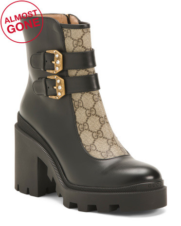 Made In Italy Leather And Supreme Canvas Ankle Boots With Buckles | TJ Maxx