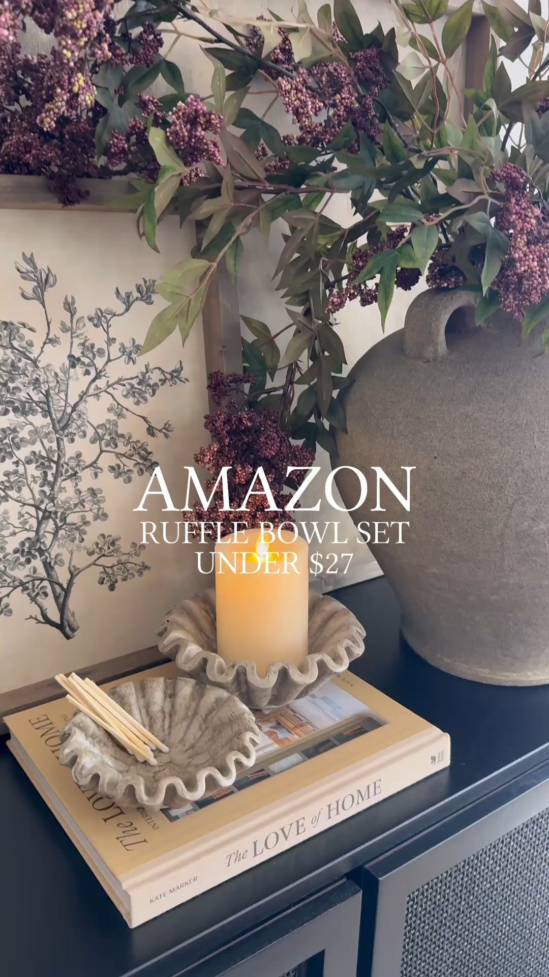 Amazon Ruffle Bowl Set. Follow @farmtotablecreations on Instagram for daily home finds & styling ideas 🤍

This ruffled bowl set is one of those small details that instantly elevates a console or coffee table. I love using them layered on top of a stack of books—one styled with a candle and the other holding matches for an easy, lived-in look. The soft stone finish and organic shape add texture without overpowering the space, making them perfect for any home. These are such a versatile styling piece and look beautiful season after season.

The build-a-sign frame feature is 15% off with my code FARMTOTABLE.
For reference:
Botanical Print 12x16
Abstract Art 24x24
Both in Briarsmoke stain

#amazonfinds #amazonhome #consoledecor #coffeetabledecor #decorbowls #candlestyles #livingroomdecor #homeaccessories

#LTKHome #LTKSaleAlert