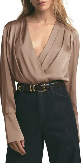 Surplice Long Sleeve Satin Bodysuit | Nordstrom