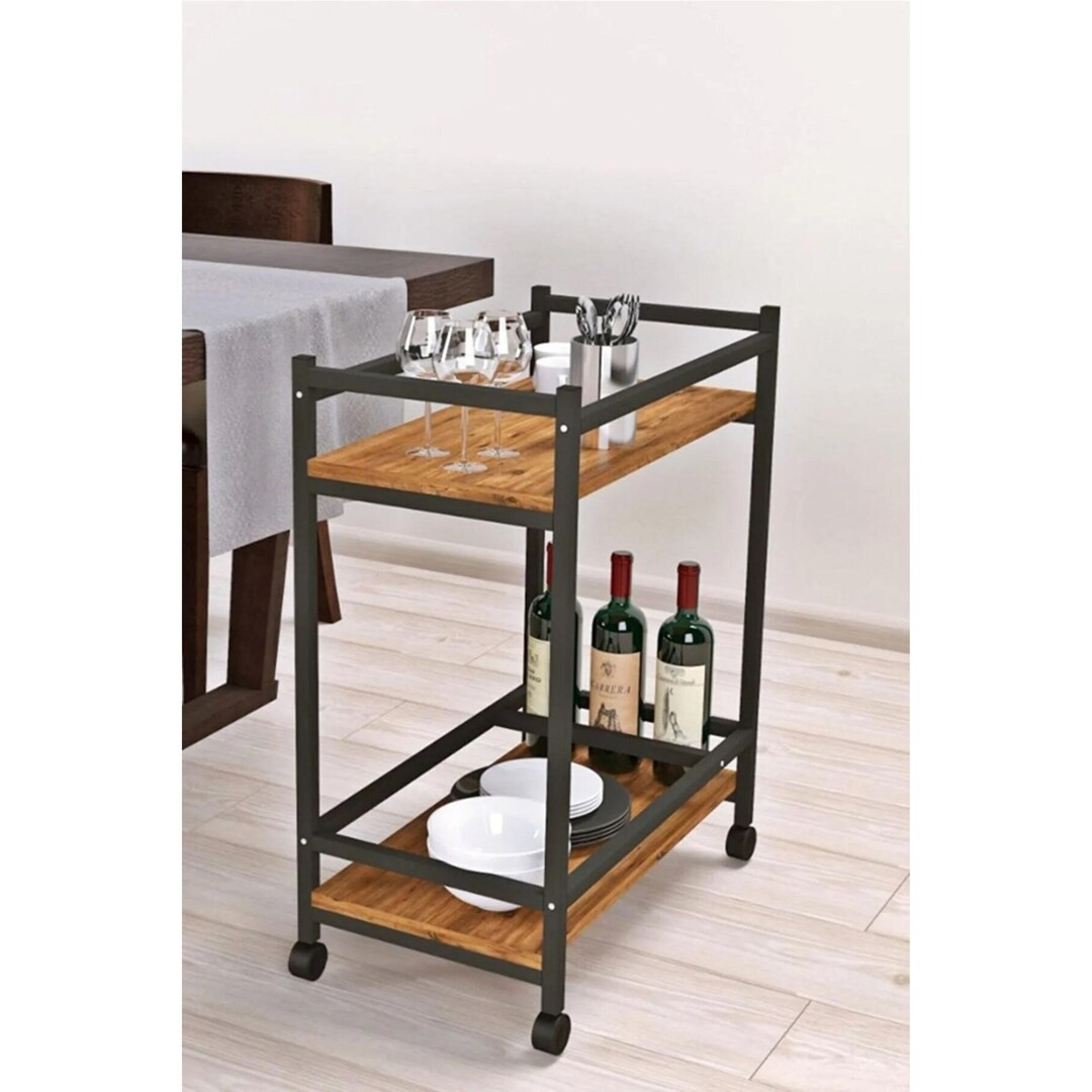 Wooden Open Shelf Servant Bar Cart Rolling Extra Storage - Etsy | Etsy (US)