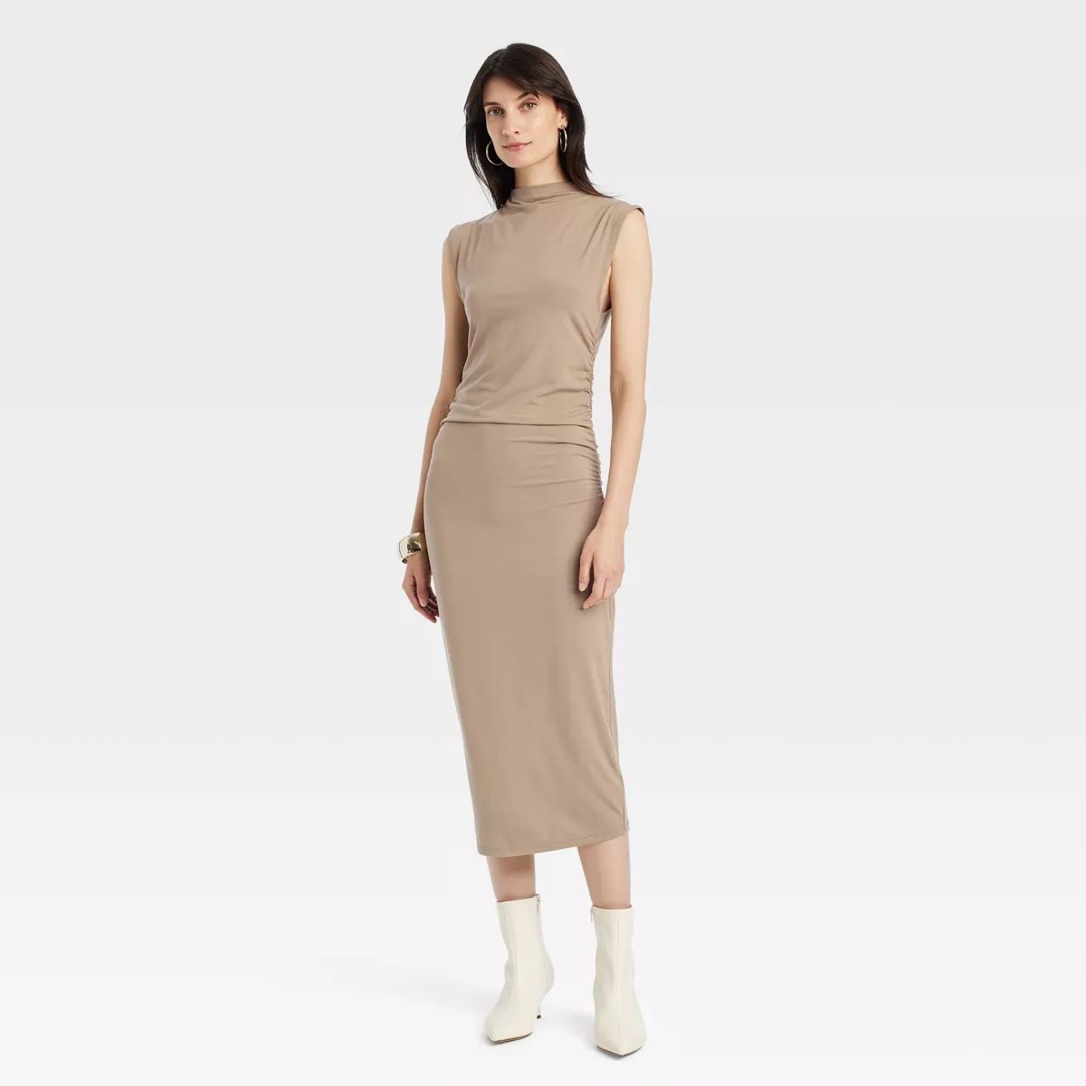 Women's Ruched Knit Midi Dress - A New Day™ Tan S | Target