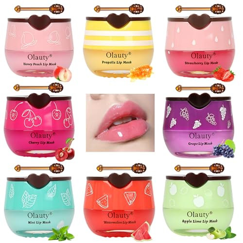 8 PCS Bee Lip Balm Lip Mask Honey Pot,Honey Lip Balm Bulk,Strawberry,Watermelon,Apple Lime,Cherry,Mint, Grapes&Peach Flavors,Sleeping Mask Overnight with Stick,Hydrating Prevention Dry&Cracked | Amazon (US)