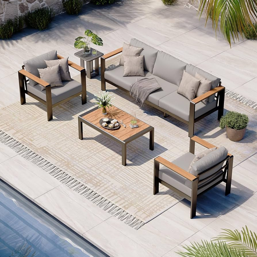 Aluminum Outdoor Patio Furniture Set with Coffee Table, 4 Piece Patio Conversation Sets with Wash... | Amazon (US)