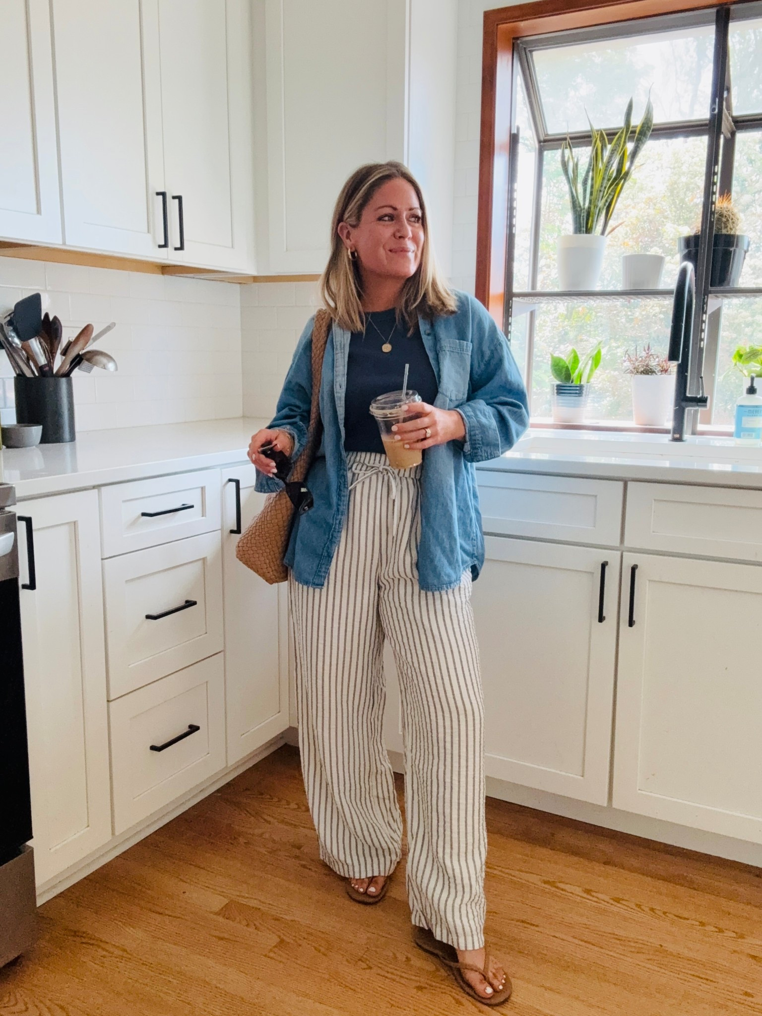 Spring OOTD ft. Amazon striped pants & Old Navy tee & chambray button down! Petite friendly and everything on sale. 

#LTKPetite #LTKSaleAlert #LTKootd