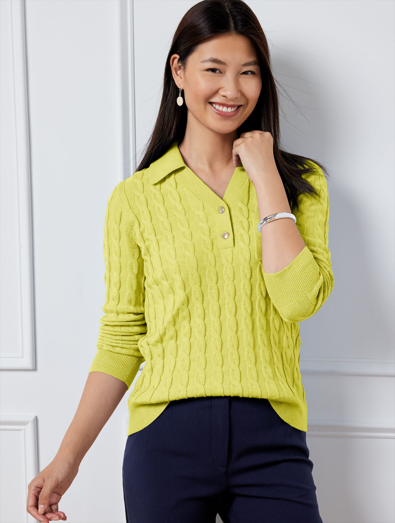 Cable Knit Johnny Collar Sweater | Talbots