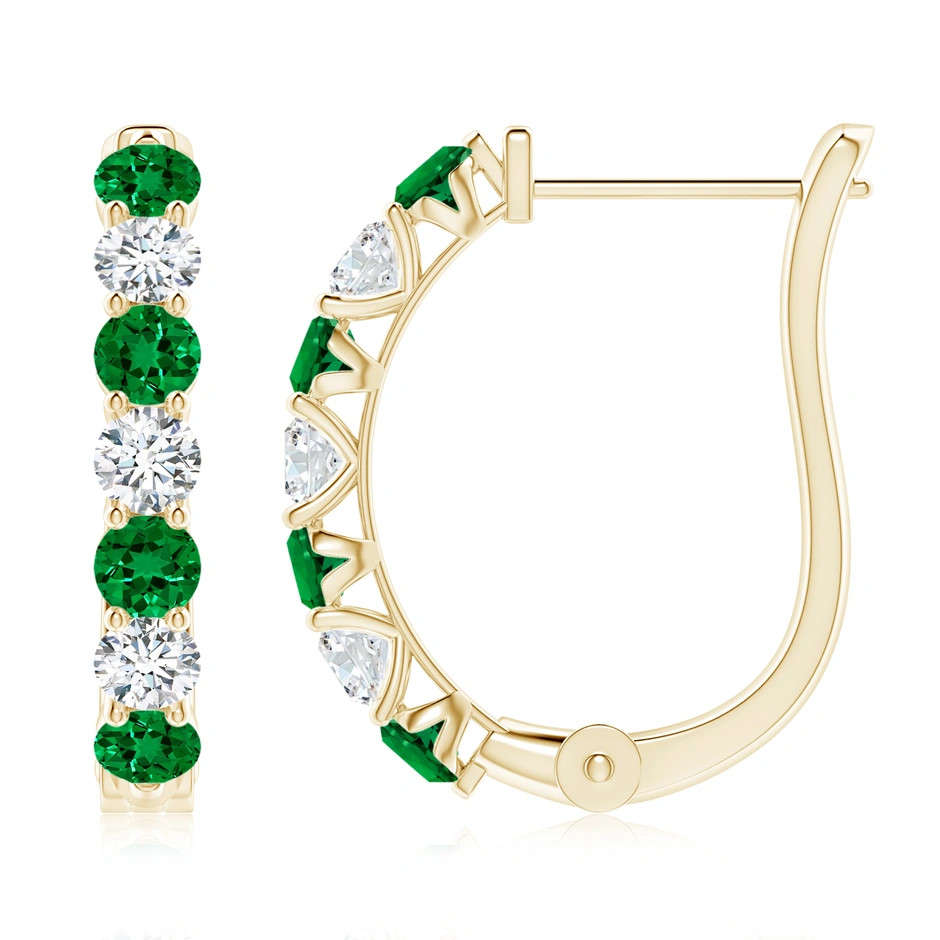Lab-Grown Emerald and Diamond Huggie Hoop Earrings | Angara US