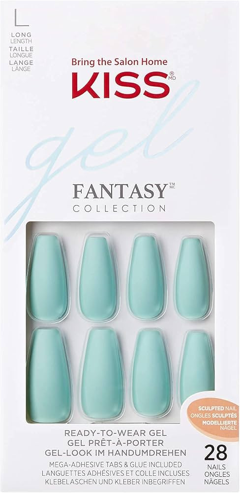 KISS Gel Fantasy Ready-to-Wear Press-On Sculpted Gel Nails, “Back It Up”, Long, Teal, High Ar... | Amazon (US)