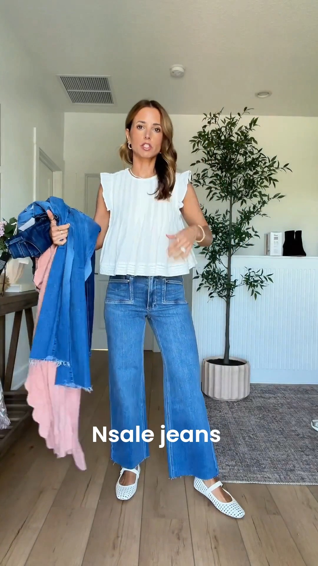 I LOVE these petite friendly jeans that are part of the NSale! I did size 24. The denim is thicker with some stretch. You probably could size down if you are in between sizes. I am keeping these. XXS in tank top. Perforated ballet flats are also on sale and TTS + super comfy! Elevated casual outfit. Summer outfit. Mom outfit.

#LTKootd #LTKgrwm #LTKPetite