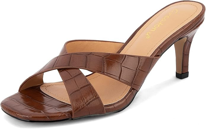 Greatonu Women's Heeled Sandals Square Open Toe Kitten Heels Slip On Summer Dressy Sandals | Amazon (US)