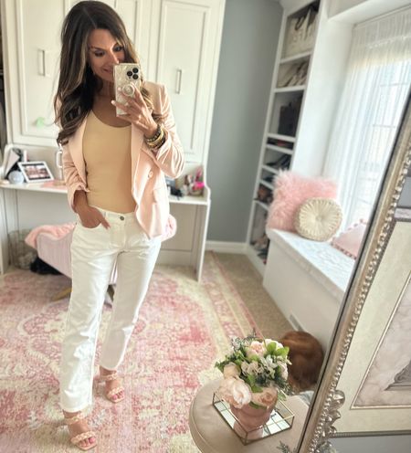 How to style white jeans with a pink blazer 

#LTKstyletip #LTKunder100 #LTKunder50