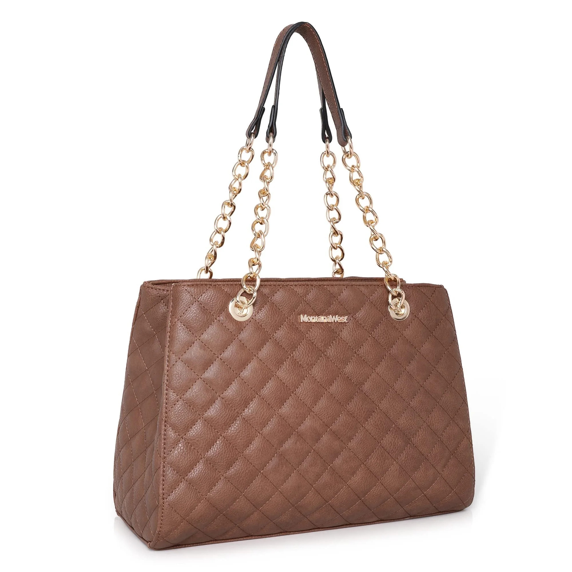 Montana West MEDIUM Chain Shoulder Bag for Women Hobo Handbags Tote Purse, Brown | Walmart (US)