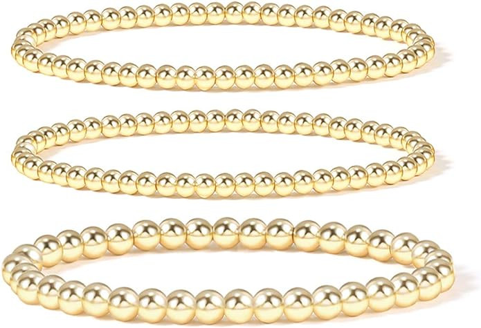 Elegance 11 designs 14K Gold Plated Bead Ball Bracelet Stretchable Elastic Gold Beaded Bracelets ... | Amazon (US)