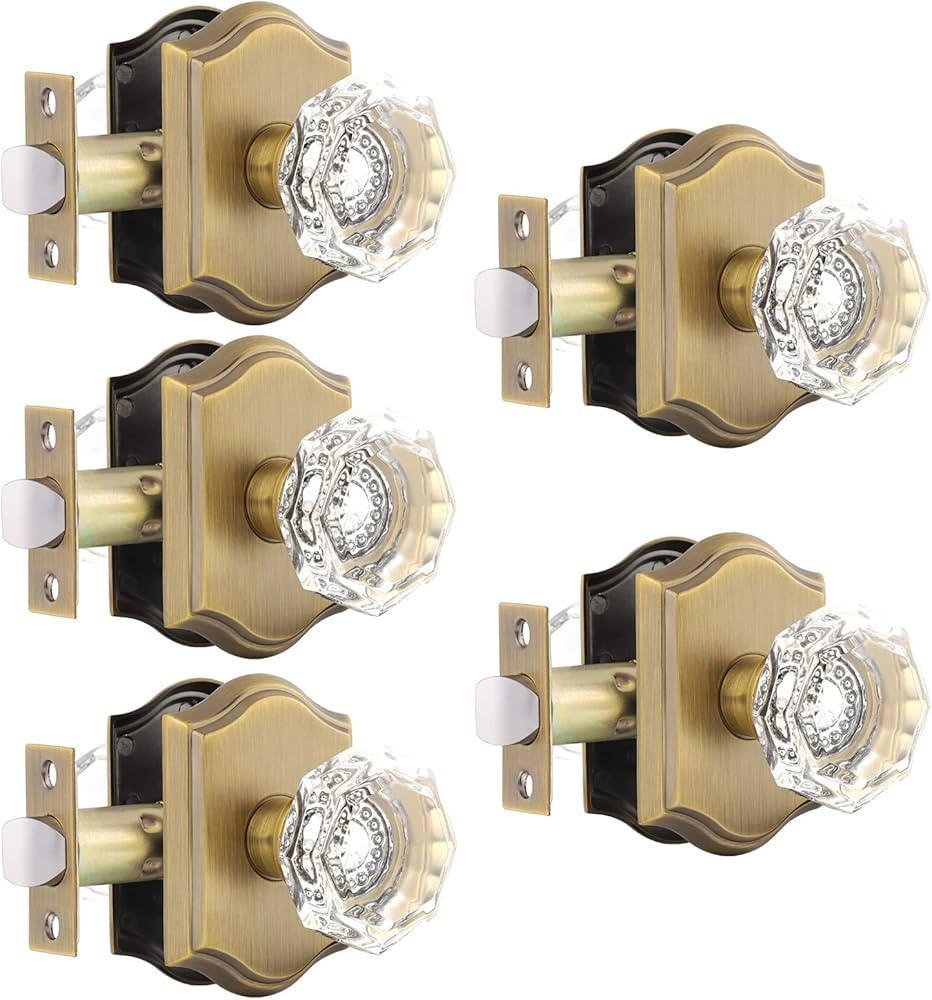 Gobrico 5 Pack Passage Crystal Door Knobs in Antique Brass for Hall Closet Laundry Room,Clear Oct... | Amazon (US)
