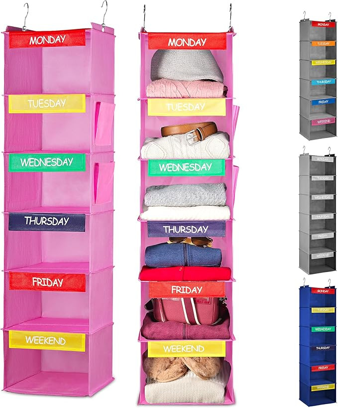 Handy Laundry Hanging Clothes Organizer for Kids - 6-Shelf Closet Daily Clothing Organization Lab... | Amazon (US)