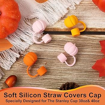 Whaline 4Pcs Fall Straw Cover Cap Orange Pink Pumpkin Silicone Reusable Straw Topper Autumn Thank... | Amazon (US)