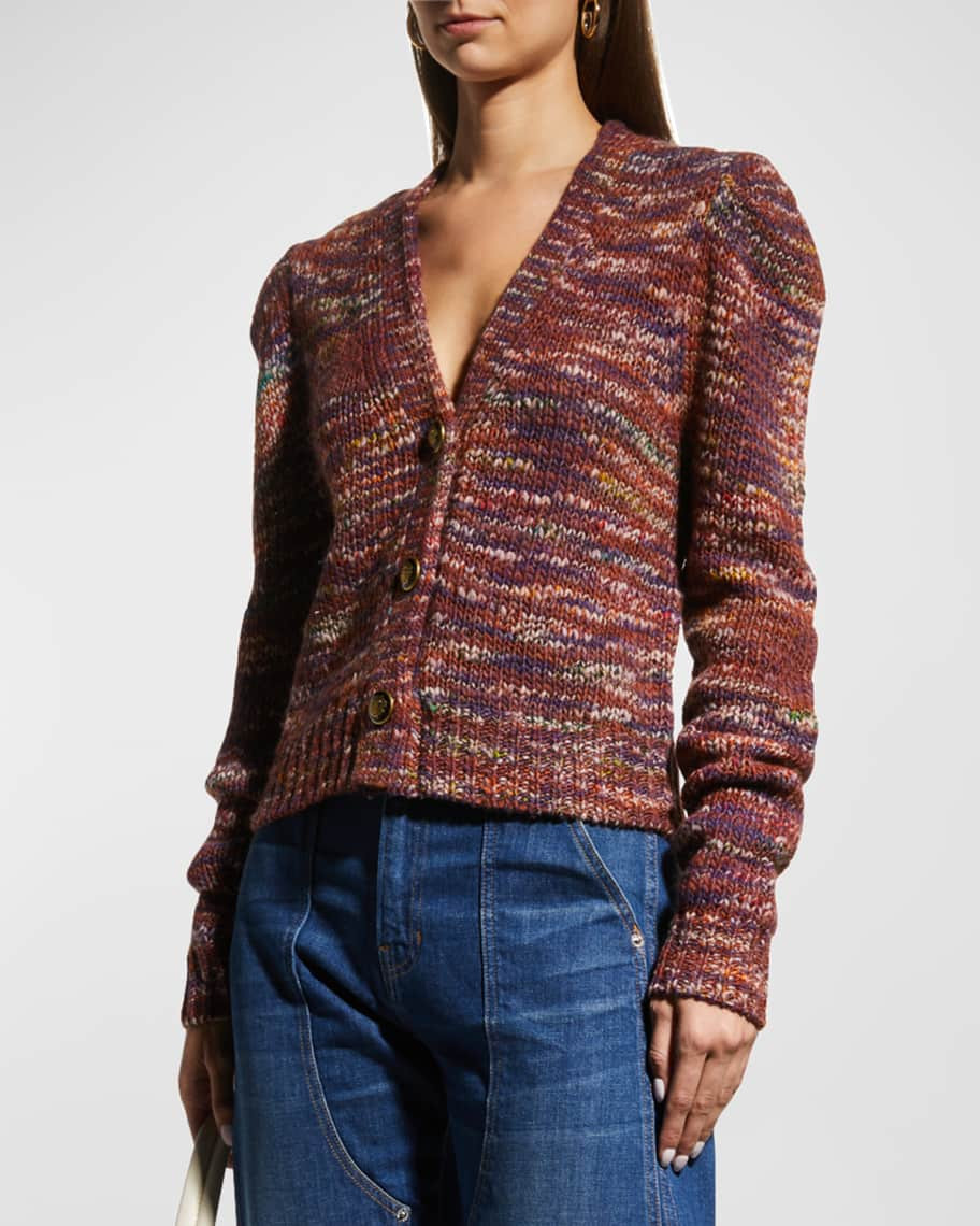 Veronica Beard Amosa Knit Puff-Sleeve Cardigan | Neiman Marcus