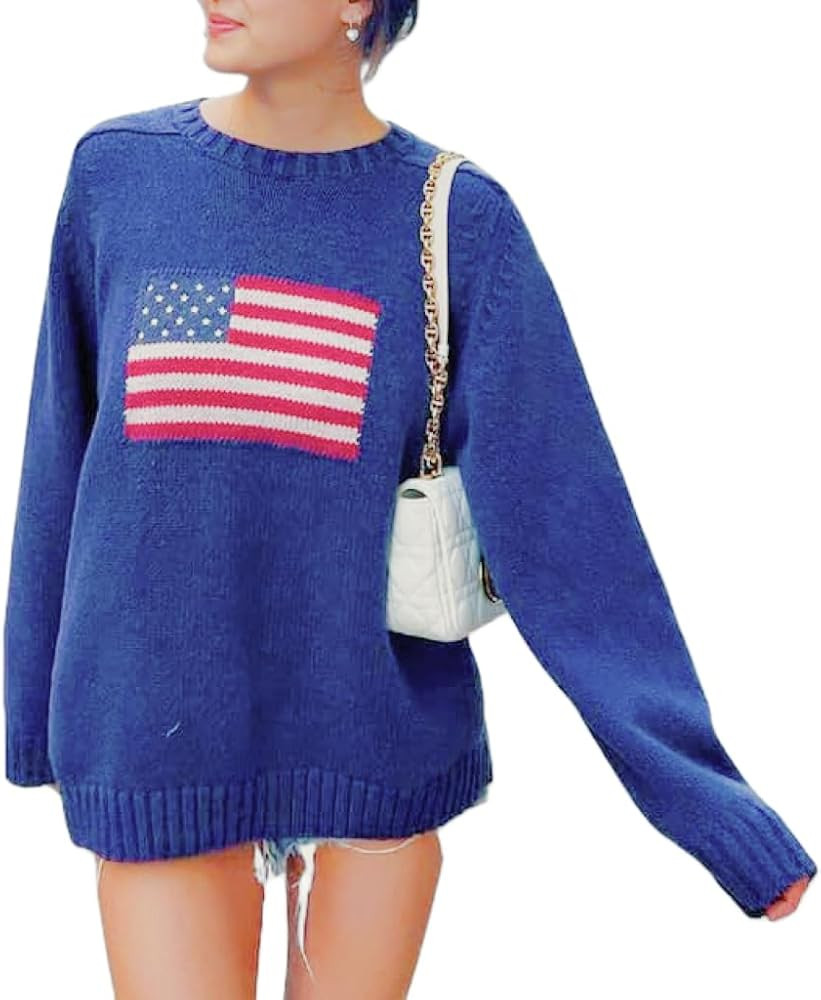 Y2K Vintage Loose Sweaters Long Sleeve Round Neck Striped Print 90s Aesthetic Pullovers Streetwea... | Amazon (US)