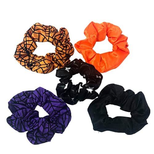 5pcs Halloween Hair Scrunchies, 5 Colors Spider Web Fall Scrunchie, Spooky Hair Scrunchies Hallow... | Amazon (US)