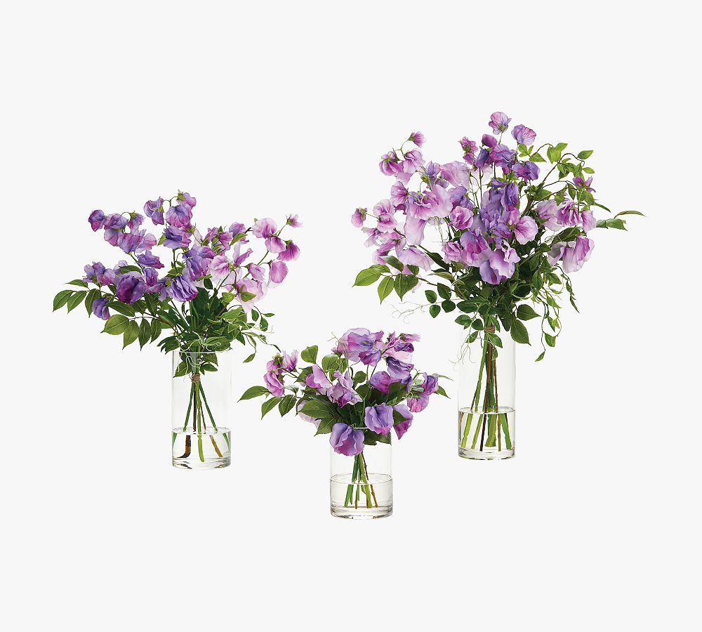 Faux Purple Sweet Pea Arrangement In Glass Vase | Pottery Barn (US)