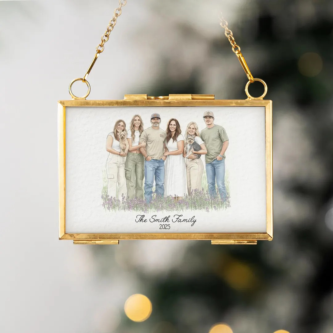 Personalized Family Picture Golden Frame Ornament, Custom Watercolor Portrait Gifts - Etsy | Etsy (US)