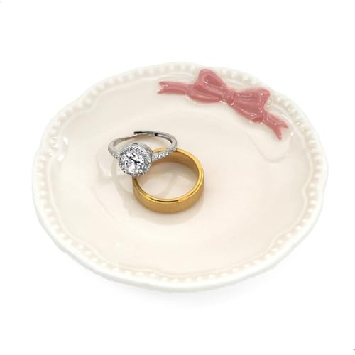 Ardax Ceramic Ring Holder Dish, White with Pink Bow, Small Jewelry Tray for Vanity | Amazon (US)