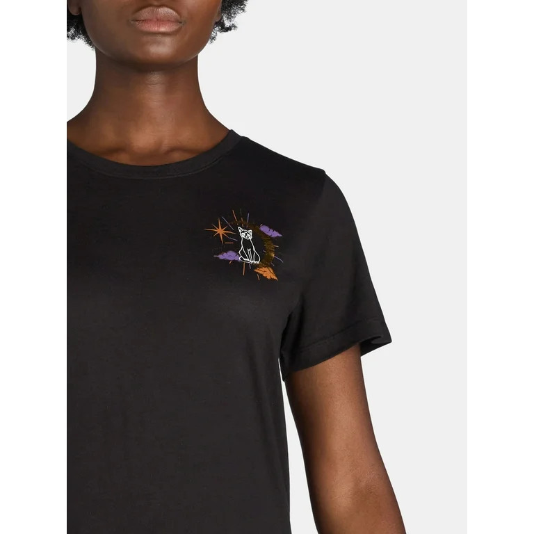 Way to Celebrate Women's Halloween Cat Moon Tee, Sizes S-3XL | Walmart (US)