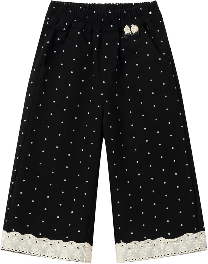 Mud Kingdom Girls Wide Leg Pants with Lace Trim and Bow Polka Dot Casual Pants 12 Months - Size 8 | Amazon (US)