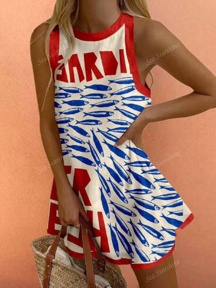 Bohemian Holiday Outfit Women's Spring Summer Casual Fashion Vacation Holiday Color Clash Letter ... | SHEIN