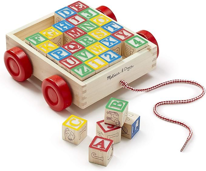 Melissa & Doug Classic ABC Wooden Block Cart Educational Toy With 30 1-Inch Solid Wood Blocks | Amazon (US)