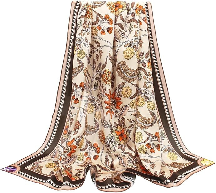100% Silk Scarf 43" Large Square Shawl Women Hair Wraps-Gift Packed | Amazon (US)