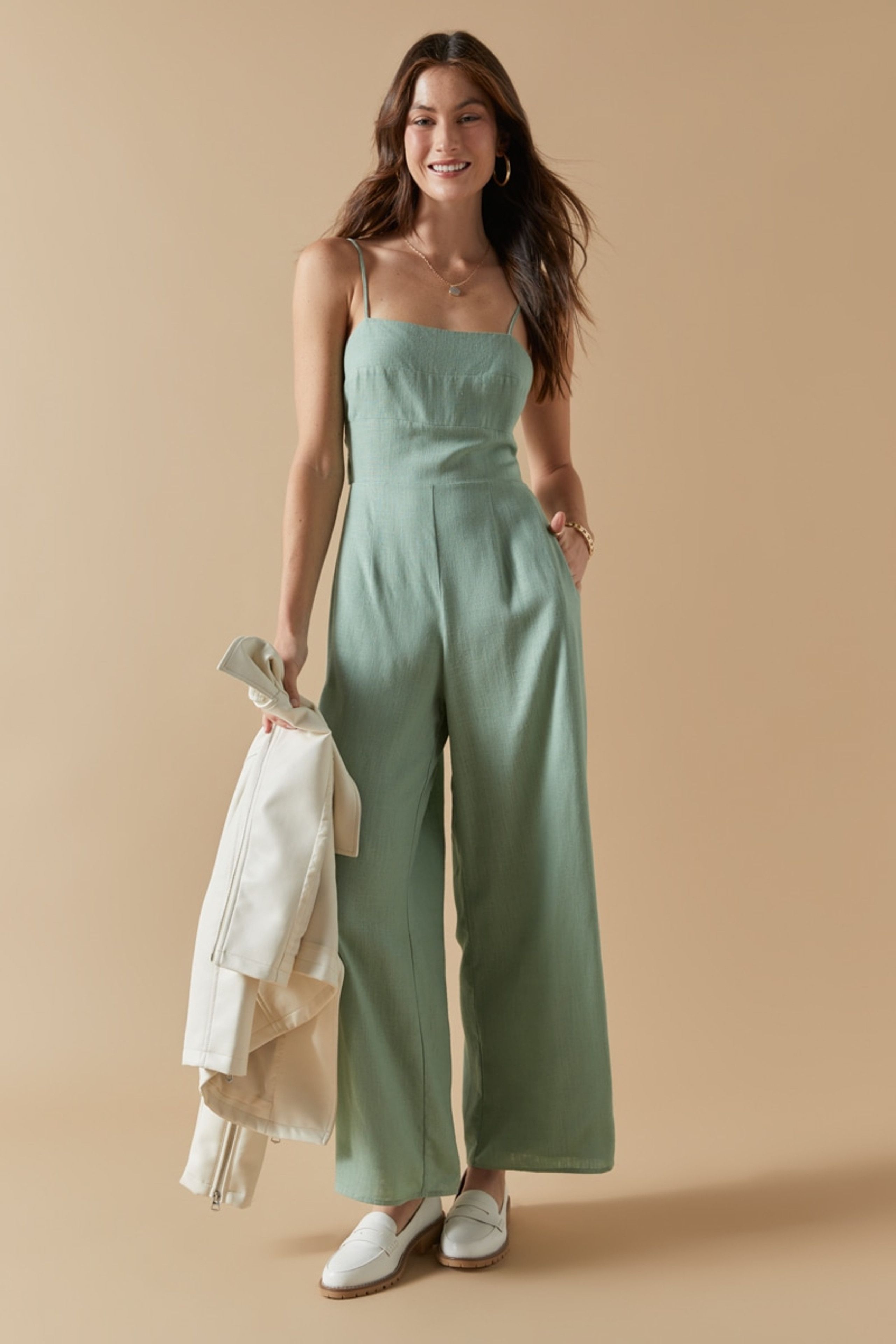 Marisah Bow Back Linen Jumpsuit | Francesca's