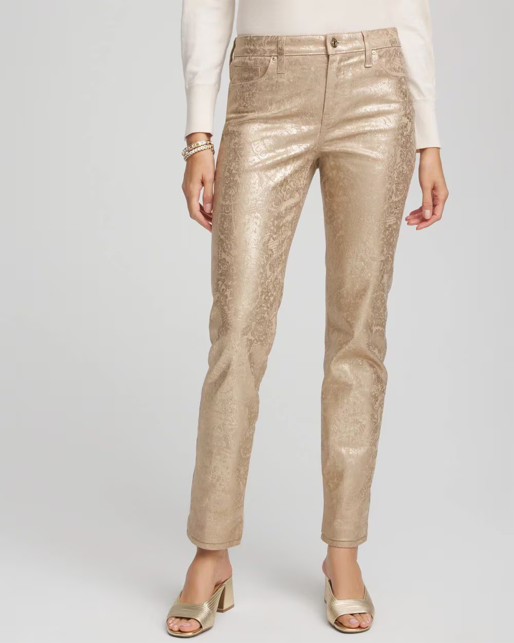 Girlfriend Slim Ankle Foiled Lace Jeans | Chico's