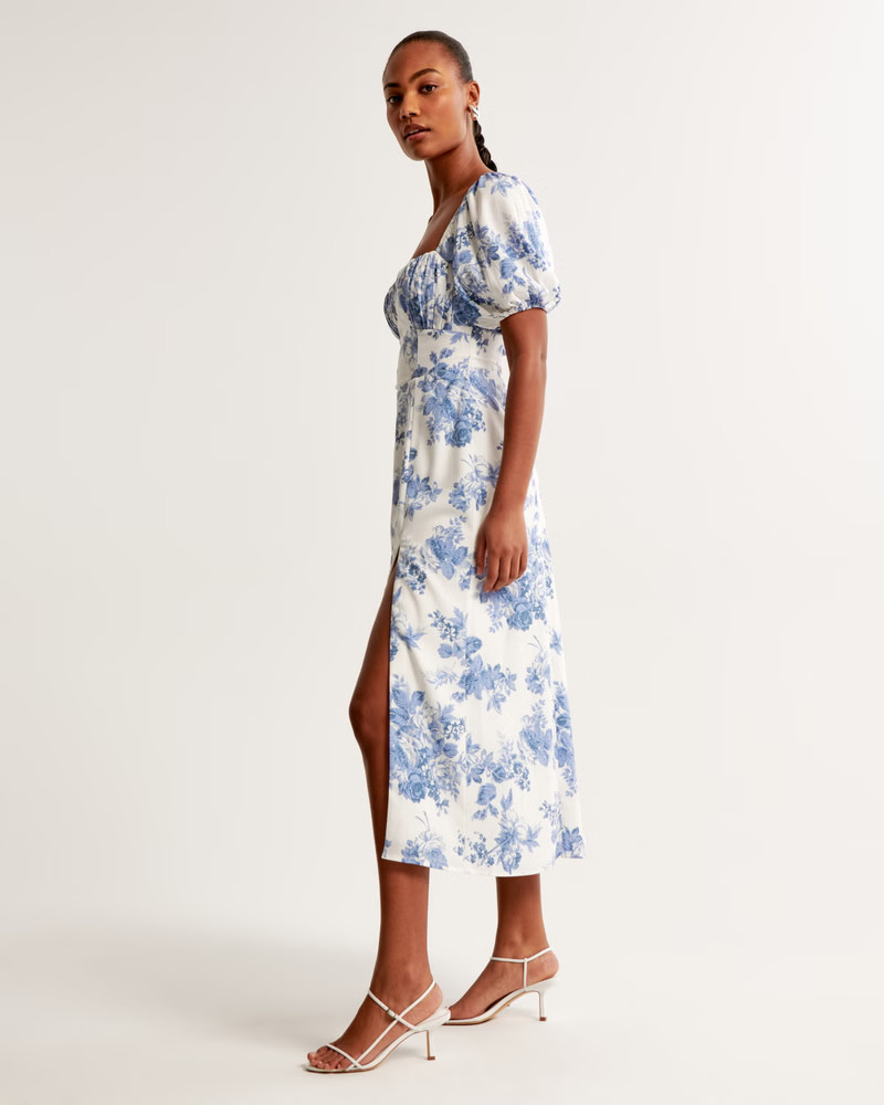 Puff Sleeve Midi Dress | Abercrombie & Fitch (US)