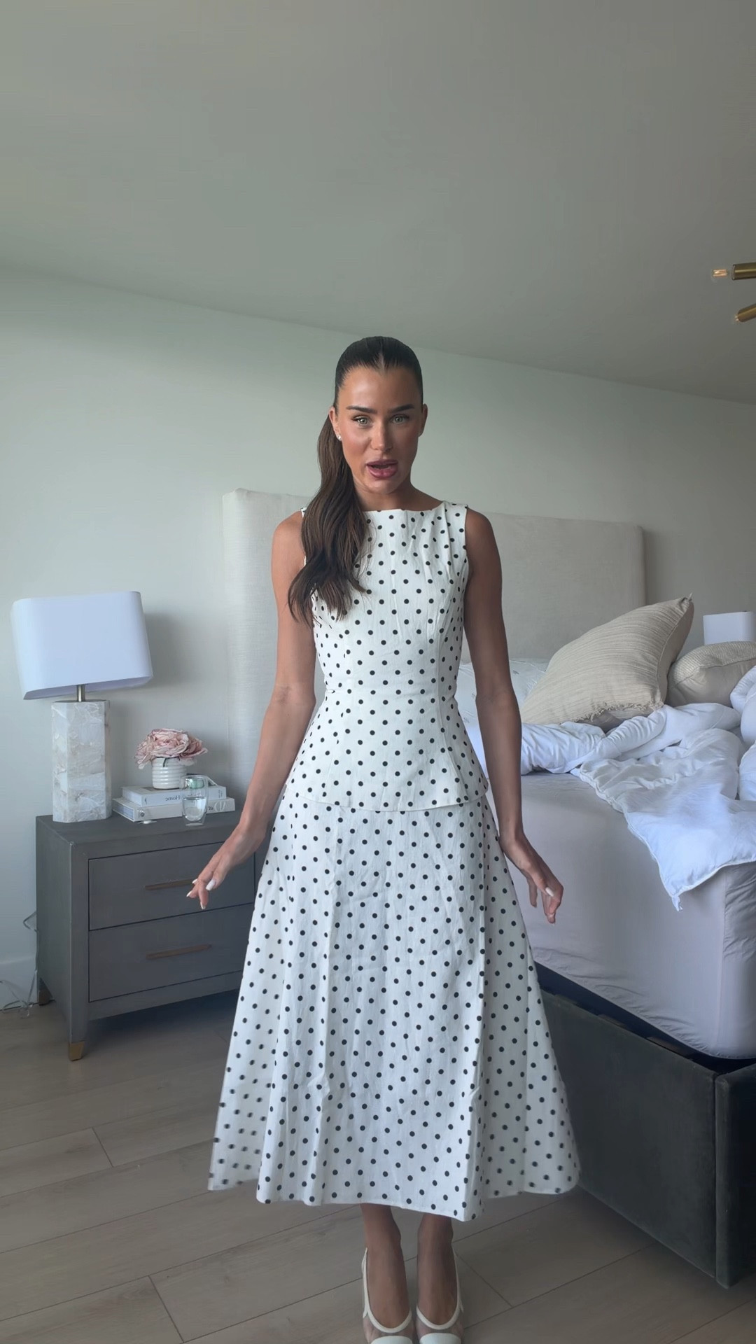 daytime ootd, spring outfit, polka dots 