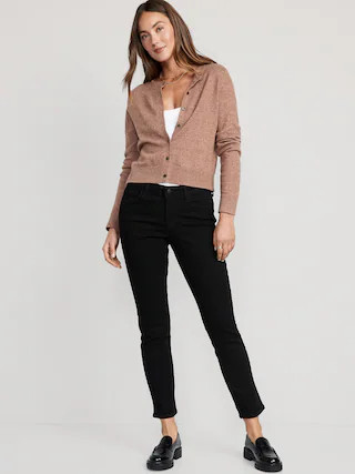Mid-Rise Power Slim Straight Black Jeans for Women | Old Navy (CA)