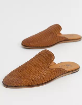 ASOS DESIGN backless mule loafers in woven tan leather | ASOS (Global)