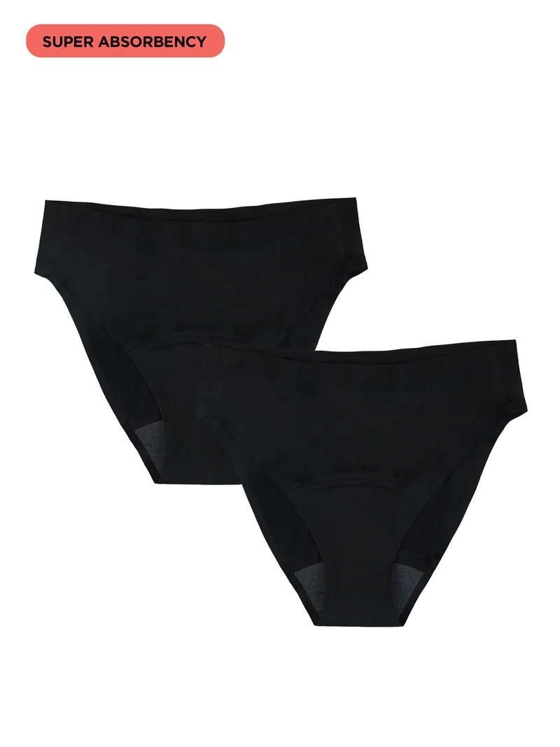 No Boundaries High-Rise Cheeky Super Absorbency Period Underwear, XS - XXL, 2 Pack | Walmart (US)