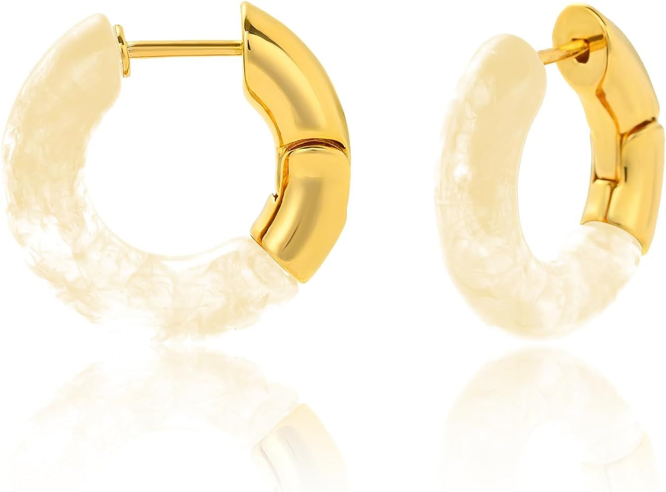 Acrylic Resin Hoop Earrings For Women, Small Two Tone Hoop Earrings Hypoallergenic Vintage Dangle... | Amazon (US)